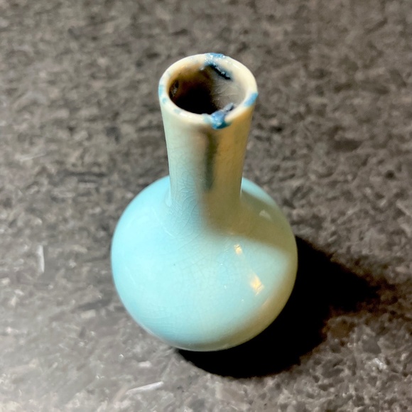 Antique Turquoise Glazed Ceramic Vase, 4" high - Picture 3 of 6